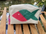 Segeltuch Kosmetiktasche eckig mit Fisch in grüntürkis/pink